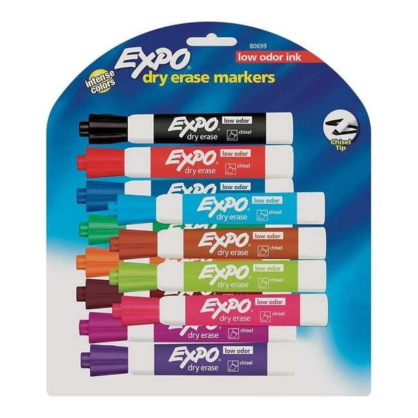 Expo Dry Erase Marker Set, Chisel Tip, Assorted Colors PK12 Low Odor 80699