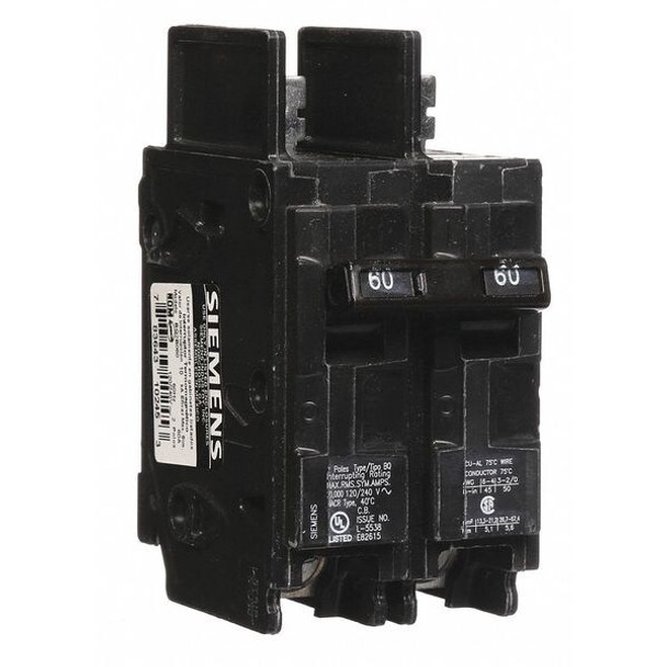 Siemens Circuit Breaker,60A,Bolt On,120/240V,2P BQ2B060