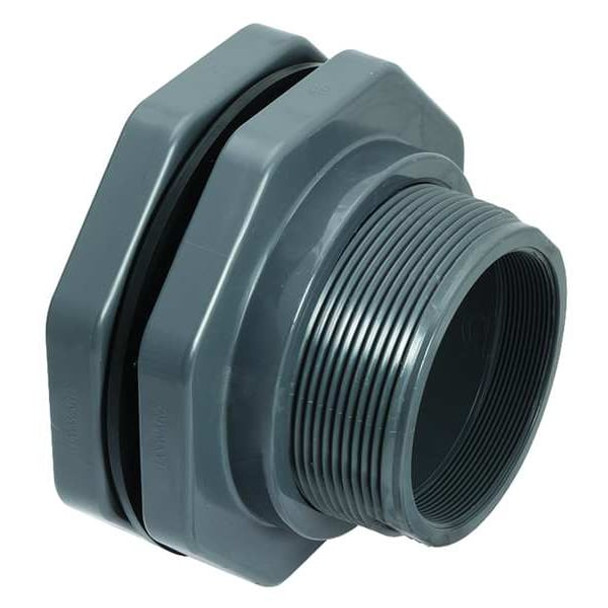 Bulkhead Tank Fitting, 1-1/2", PVC/EPDM, FPT x FPT