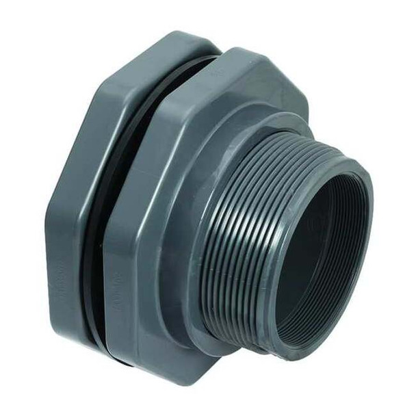 Bulkhead Tank Fitting, 1-1/2", PVC/EPDM, Socket x FPT