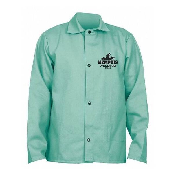 Welding Jacket, Excel FR, 9 oz, 75 in Length, Snaps Closure, Green, L