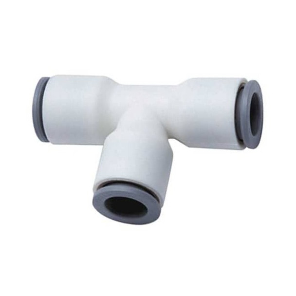 Parker Push-Fit Tee Fitting, 1/4 in Tube Size, Nylon, White, 10 PK 6304 56 00WP2
