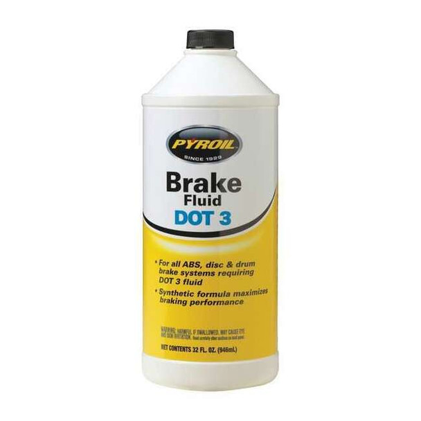 Brake Fluid, Bottle, 1 qt, Disc Brakes/Drum Brakes, DOT 3, Glycol, Amber