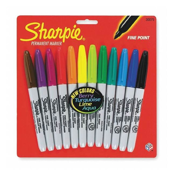 Sharpie Permanent Marker Set, Fine Tip, Assorted Colors,  PK12 30075PP