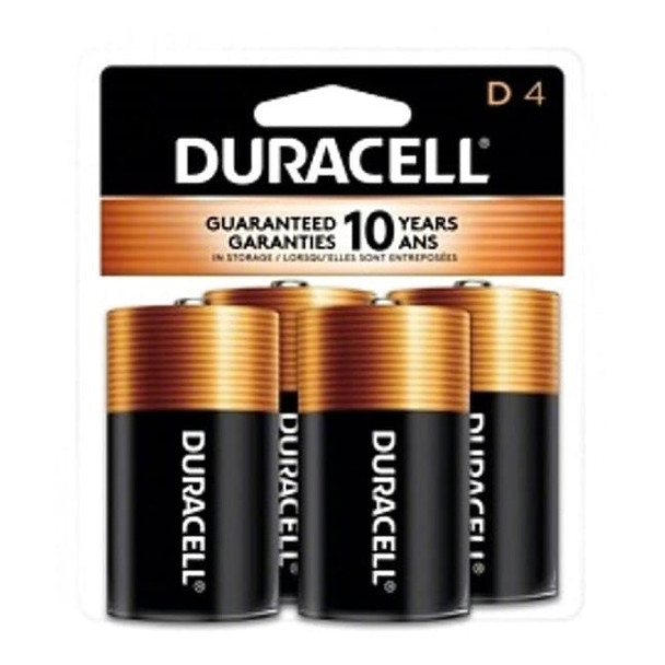Duracell Coppertop D Alkaline Battery, 1.5V DC, PK4 MN1300R4Z