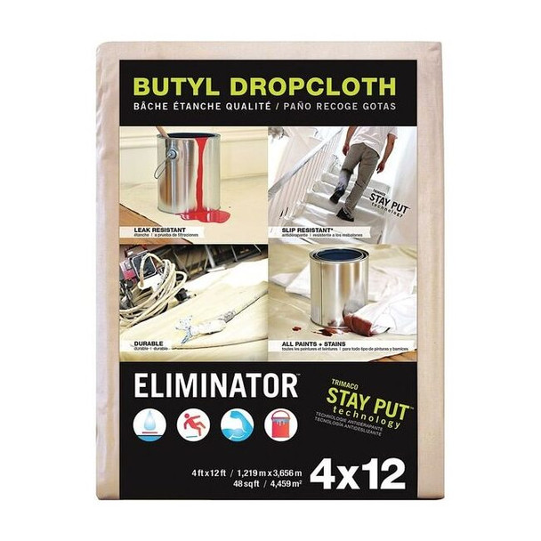 Trimaco Eliminator Leakproof/SlipResistDropCloth, 4ftLx12ftW 80327