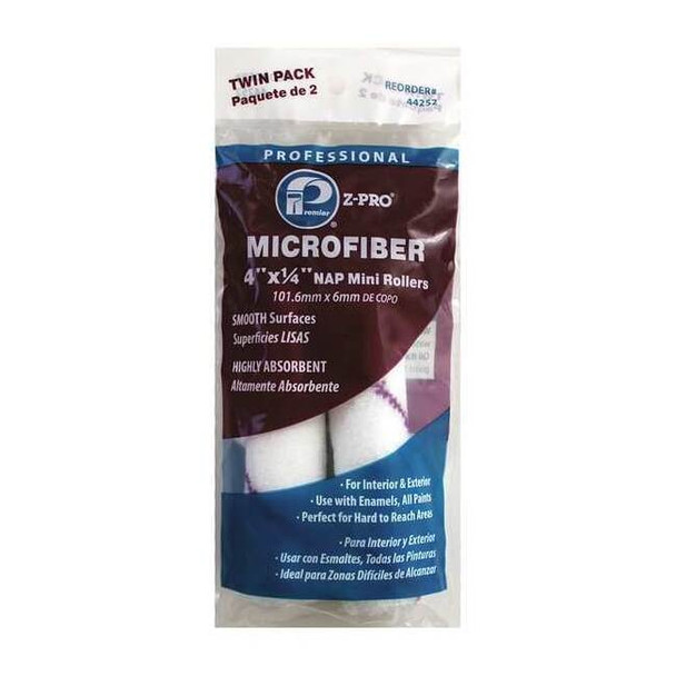 Premier 4" Paint Roller Cover, 1/4" Nap, Microfiber, 2 PK 44252
