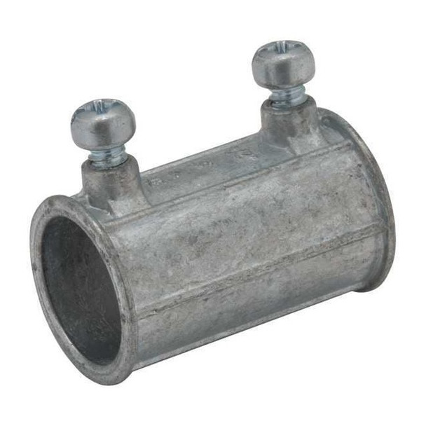 Raco EMT Coupling, 1/2 in, Set Screw, Zinc Alloy, Electro Zinc Plated, Gray 2622