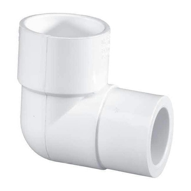 PVC Reducing Elbow, Socket x Socket, 1 in x 1/2 in Pipe Size