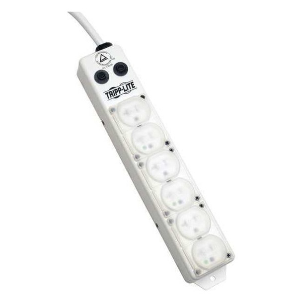 Outlet Strip, Hospital Grade, 6 5-15R-HG, 5-15P-HG, 15 ft., White