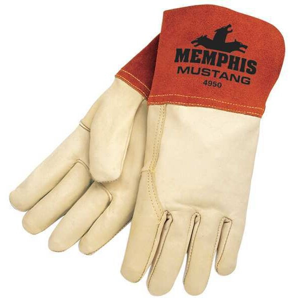 Mustang Welding Gloves, Gauntlet Cuff, Wing Thumb, Premium Goatskin, L, 1 PR
