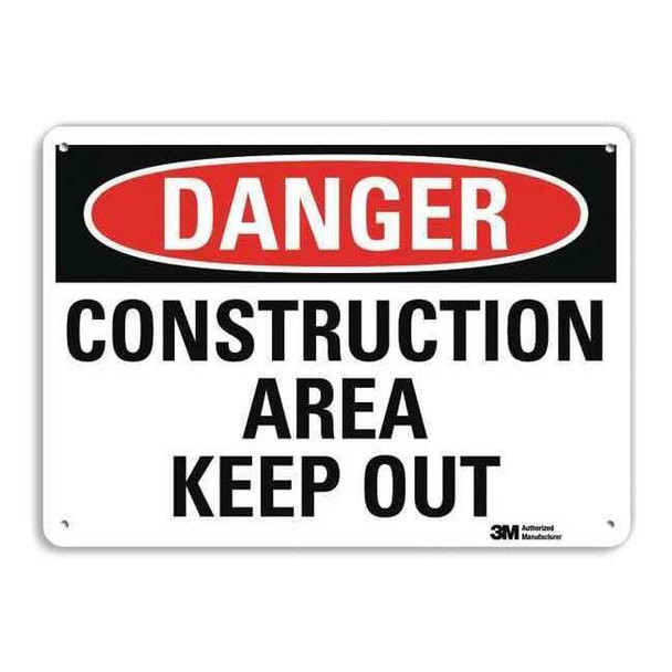 Danger Sign, 10 in Height, 14 in Width, Plastic, Horizontal Rectangle, English