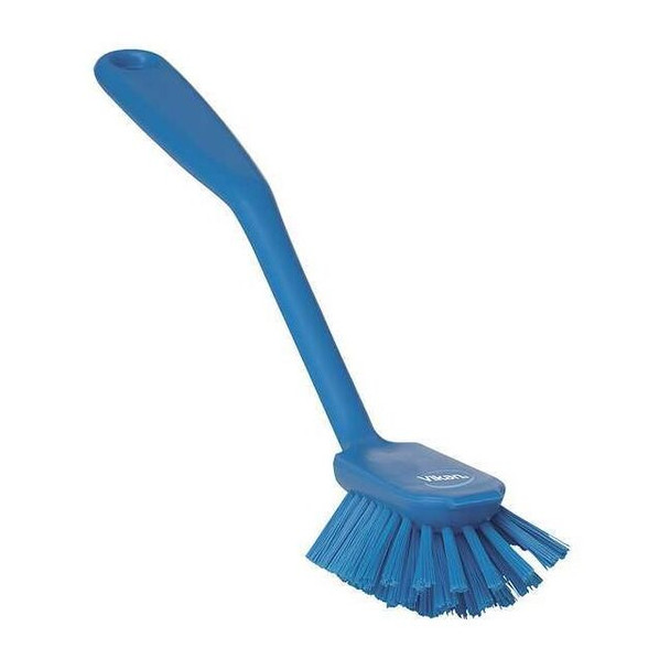 2 25/64 in W Dish Brush, Medium, 8 in L Handle, 3 1/8 in L Brush, Blue, Plastic