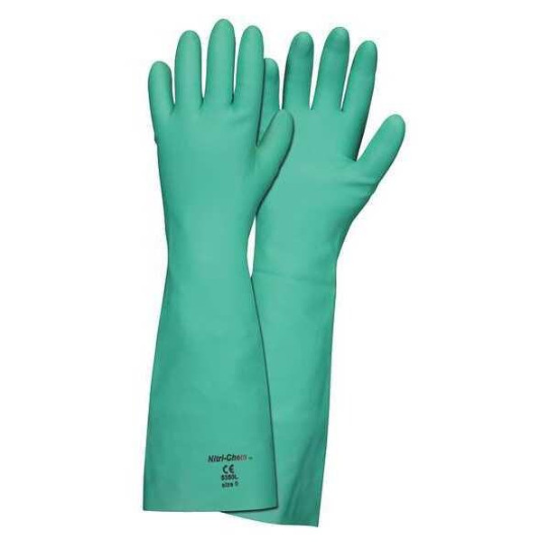 Nitri-Chem Chemical Resistant Gloves, Nitrile, 18 in L, 22 mil, Green, L, 1 PR
