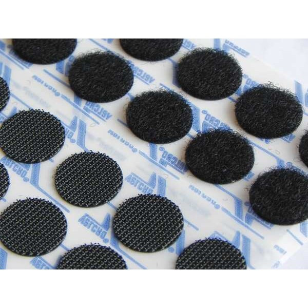 Reclosable Fastener, Disc, Rubber Adhesive, 3/4 in, Black, 100 PK