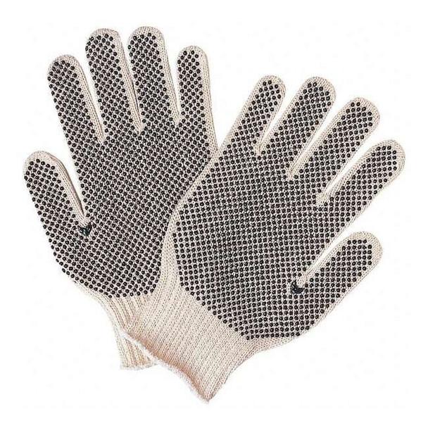 Knit Gloves, Cotton Polyester Blend, Dotted Full, White, XL, 12 PK