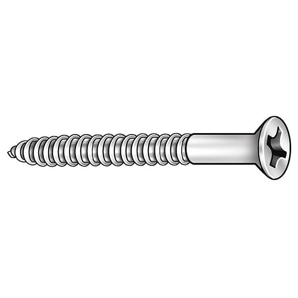 Wood Screw, #12, 3/4 in, Plain Brass Flat Head Phillips Drive, 100 PK