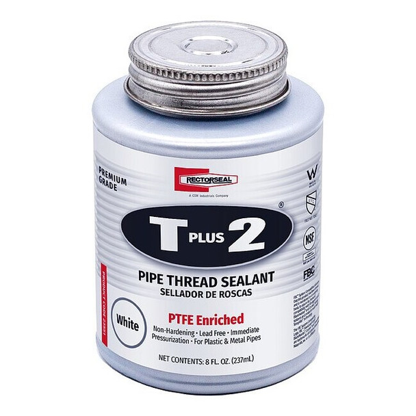 Pipe Thread Sealant 9.6 fl oz, Brush-Top Can, T Plus 2, White, Paste