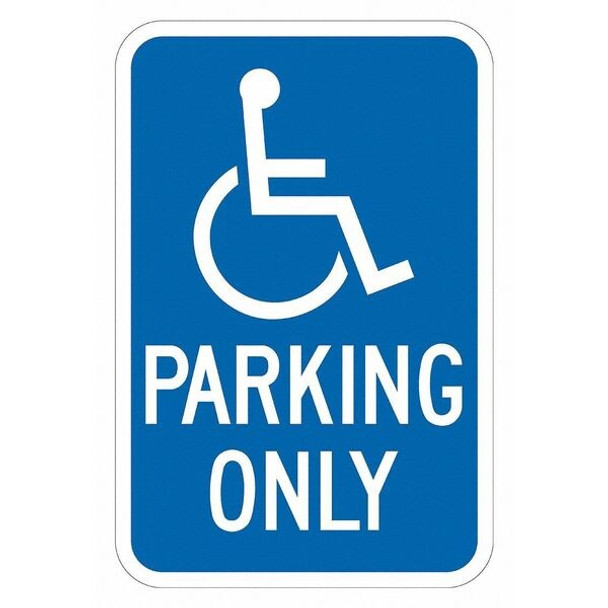 Handicap Parking Sign, 12" W, 18" H, English, Aluminum, Blue