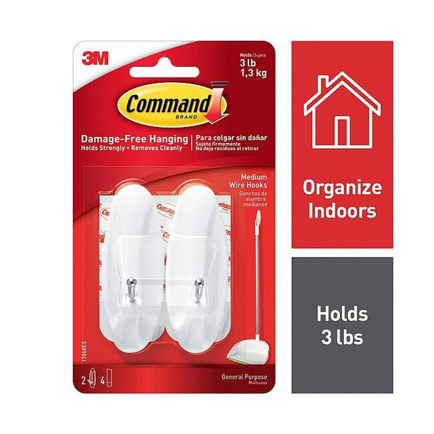 Command Hook, White, Plastic, 1 1/8 in D, PK2 17068
