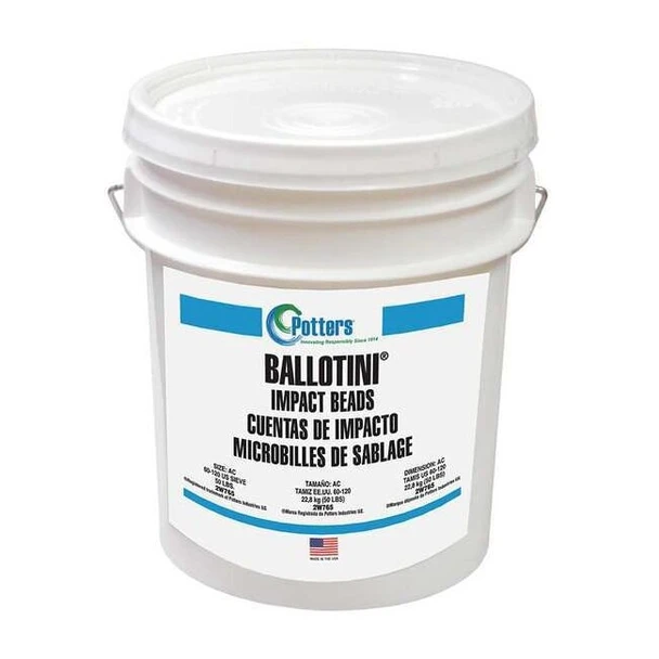 Glass Beads Blast Media, Extra Coarse, 50 to 70 Mesh Size, 53 lb, Pail