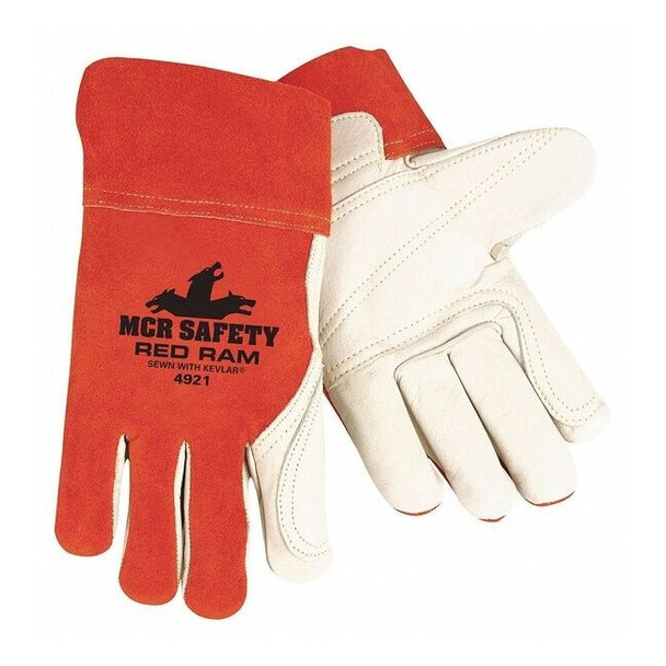 Red Ram Welding Gloves, Straight Cuff, Wing Thumb, Premium Cowhide, L, 12 PK