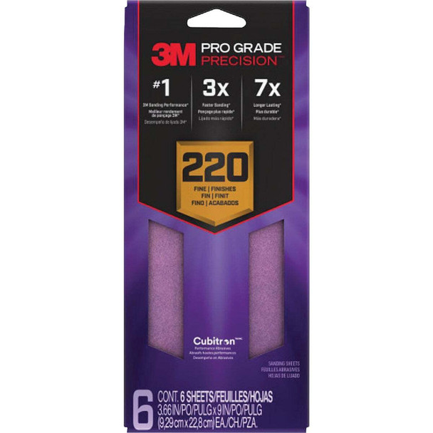 3M 6pk 220g 1/3 Sandpaper SHTR220-PGP-6T