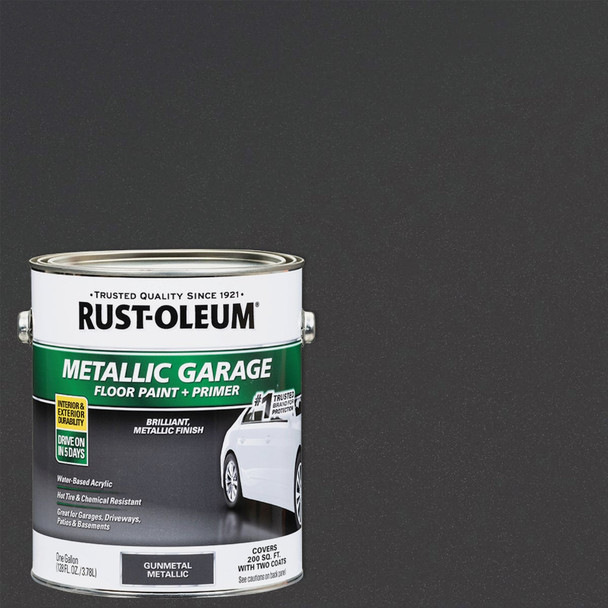 Rust-Oleum Metallic Garage Floor Paint + Primer, 1 Gal., Gunmetal Gray 349353