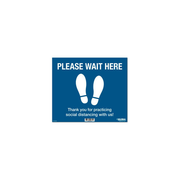 Global Industrial Blue Please Wait Here Floor Sign 14""W x 12""H Vinyl Adhesive
