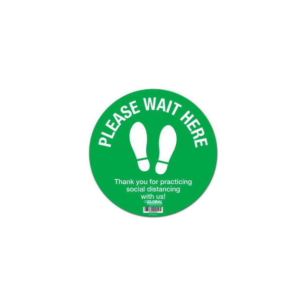 Global Industrial Green Please Wait Here Floor Sign 12'' Round Vinyl Adhesive
