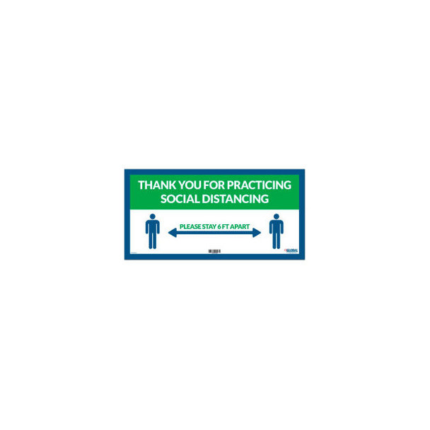 Global Industrial Green Thank you for Social Distancing Sign  24""W x 12""H Adhe
