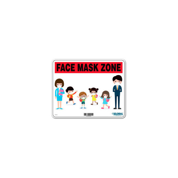 Global Industrial Face Mask Zone Sign 10""W x 8''H Plastic