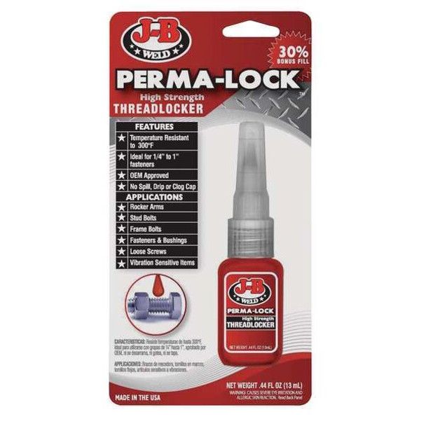 Threadlocker, J-B WELD Perma-Lock, Red, High, Liquid, 0.44 fl oz, Bottle