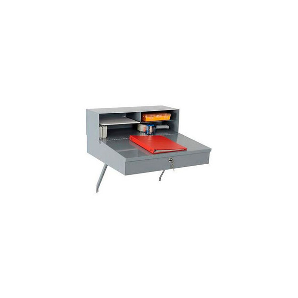 Global Industrial Wall Mount Shop Desk w/ Pigeonhole Riser 24""W x 22""D Gray