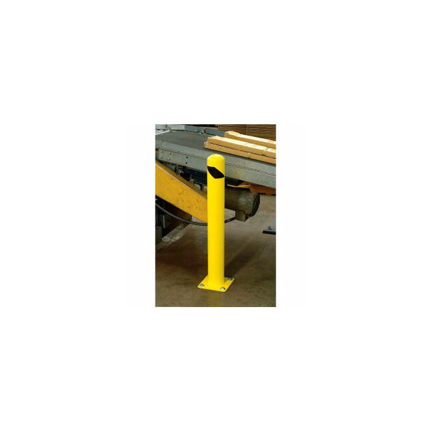 Global Industrial Steel Safety Bollard W/Black Hazard Tape 4.5""D x 24""H