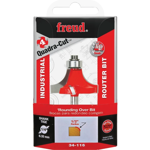 Freud 1/2 In. x 3/4 In. Quadra-Cut Rounding Over Bit with 1/4 In. Shank 34-116
