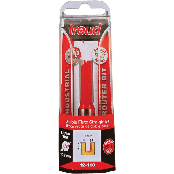 Freud 1/2 In. x 1-1/4 In. Double Flute Eclipse Grind Straight Router Bit 12-118