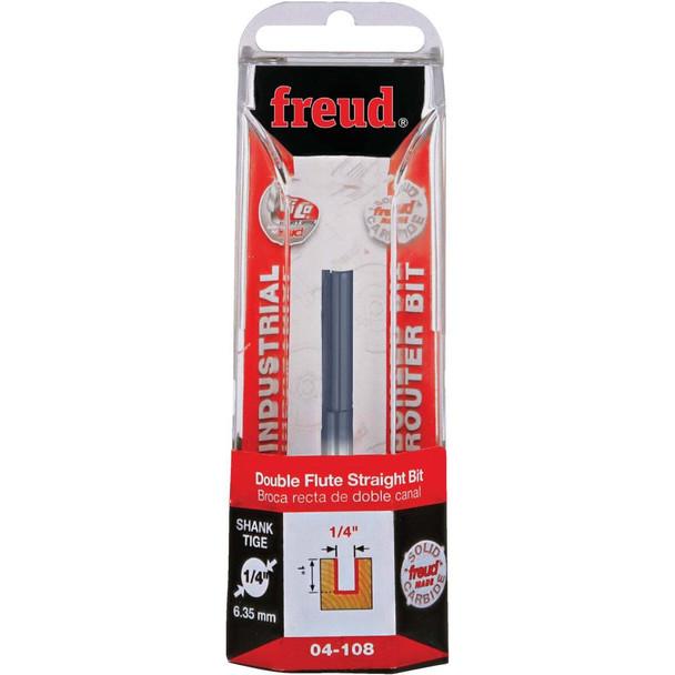 Freud 1/4 In. x 1 In. Double Flute Straight Router Bit 04-108