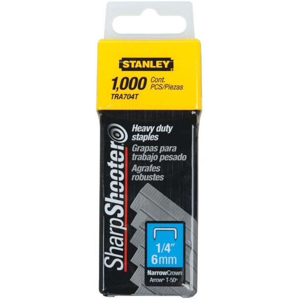 Stanley SharpShooter Heavy-Duty Narrow Crown Staple, 1/4 In. (1000-Pack) TRA704T