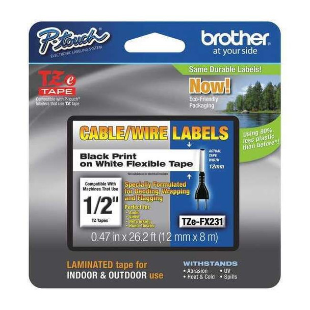 Brother Flag Label, White, Polyester TZEFX231G
