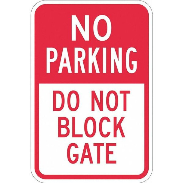 No Parking Sign, 12" W, 18" H, English, Aluminum, Red, White