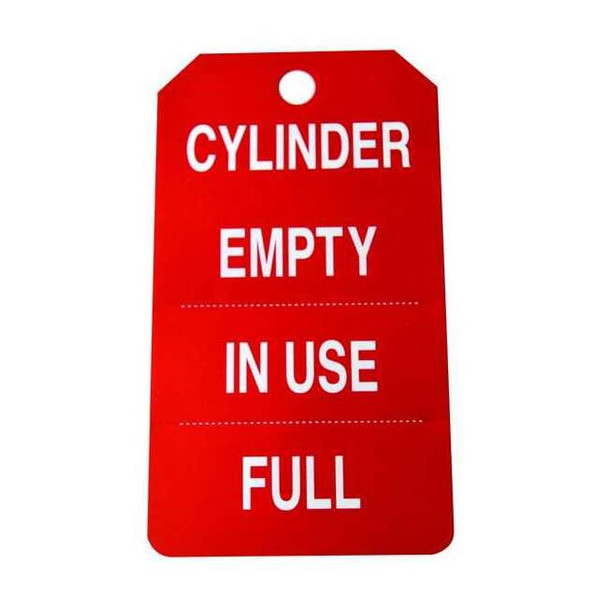 Cylinder Tag, Lockout Tagout, 5 3/4 in H x 3 1/4 in W, Red, Rectangle, 25 PK