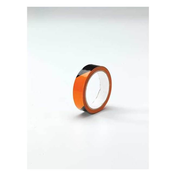 Floor Marking Tape, vinyl, Striped, Black, Orange, 1 in W., 5 mil Thickness