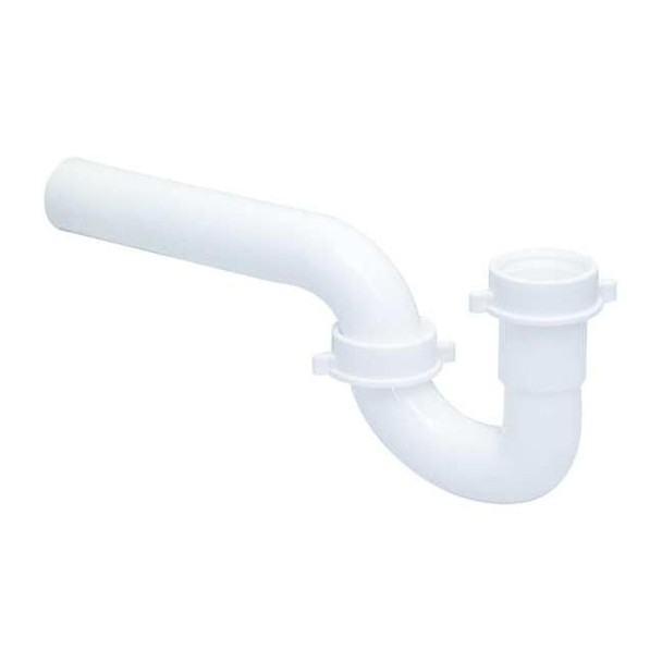 P-Trap, 1-1/2 in Pipe Size, Slip Connection, 10 in Overall Lg, Plastic, White