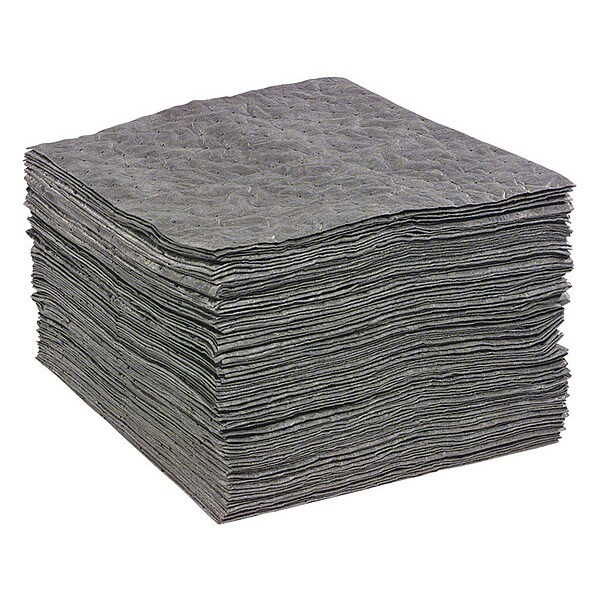 Spilltech Sorbent Pad, 28 gal, 15 in x 19 in, Universal, Gray, 100 PK GPL100H