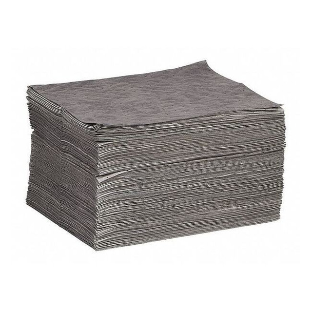 Spilltech Sorbent Pad, 17 gal, 15 in x 19 in, Universal, Gray, 100 PK GPD100M