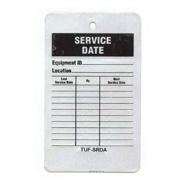 Tag, Service, Aluminum, 5 in H x 3 in W, Black, Red, White, Rectangle, 25 PK