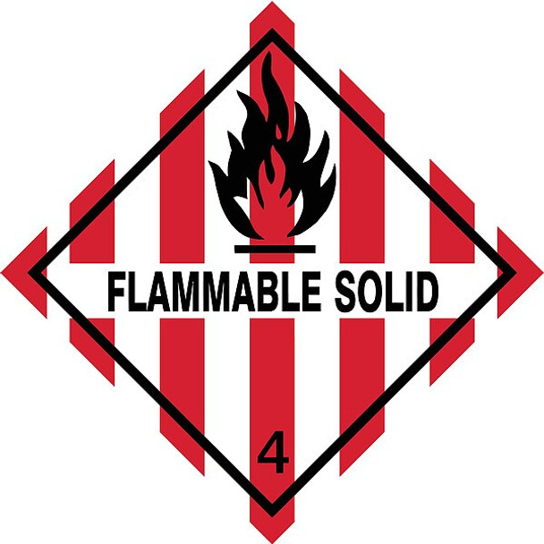 4" x 4" Self-Sticking DOT Label, Flammable Solid, Pk100