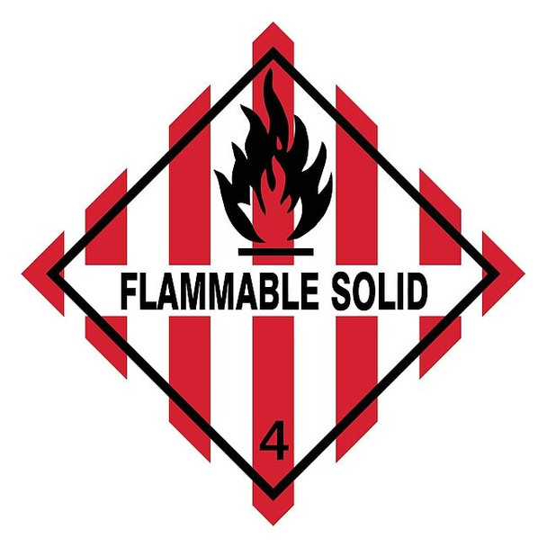 4" x 4" Self-Sticking DOT Label, Flammable Solid, Pk100