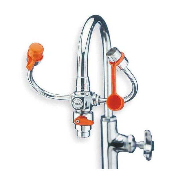 Plumbed Eyewash, Faucet Mount, Plumbed, 6 1/6 in H., 6 3/4 in W